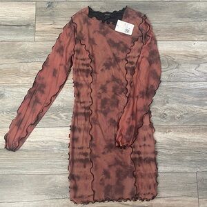 Forever 21 Sheer Black and Brown Long Sleeve Dress